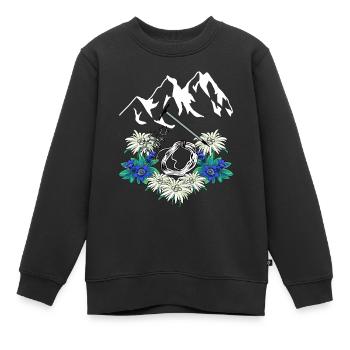 Alpes tyroliennes Gentiane Edelweiss Alpinistes Escalade - Sweat Premium enfant bio - noir - Devant - AI Model Kid Female (0cm)
