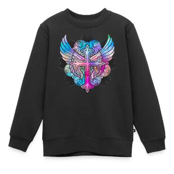 Croix du christianisme - Sweat Premium enfant bio - noir - Devant - AI Model Kid Female (0cm)