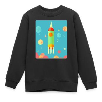 Rocket Children Space Planets Stars Vaisseau spatial - Sweat Premium enfant bio - noir - Devant - AI Model Kid Female (0cm)