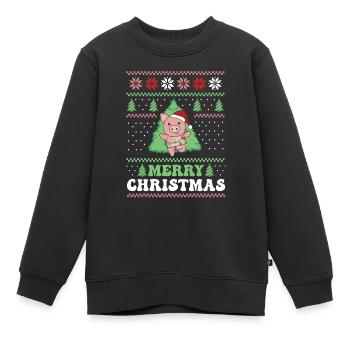 Merry Christmas retro ugly christmas Schwein - Kinder Premium Organic Sweatshirt - Schwarz - Vorne - AI Model Kid Female (0cm)