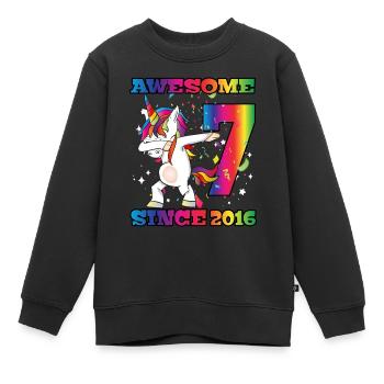 Awesome Since 2016 7. Geburtstag Dabbing Unicorn - Kinder Premium Organic Sweatshirt - Schwarz - Vorne - AI Model Kid Female (0cm)