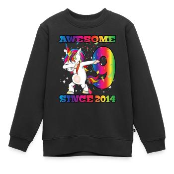 Awesome Since 2014 9. Geburtstag Dabbing Unicorn - Kinder Premium Organic Sweatshirt - Schwarz - Vorne - AI Model Kid Female (0cm)
