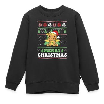 Joyeux Noël rétro moche dragon de Noël - Sweat Premium enfant bio - noir - Devant - AI Model Kid Female (0cm)