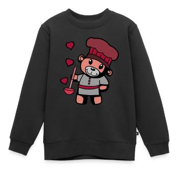 Chef amateur Art culinaire Teddy Bear Cook Soup Louche - Sweat Premium enfant bio - noir - Devant - AI Model Kid Female (0cm)