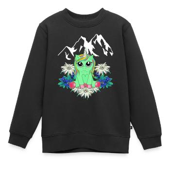 Licorne Flore Alpes Montagnes Horn Peak Printemps - Sweat Premium enfant bio - noir - Devant - AI Model Kid Female (0cm)