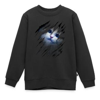Katze mit Kratzer - Katzengesicht Scratch Cat - Kinder Premium Organic Sweatshirt - Schwarz - Vorne - AI Model Kid Female (0cm)