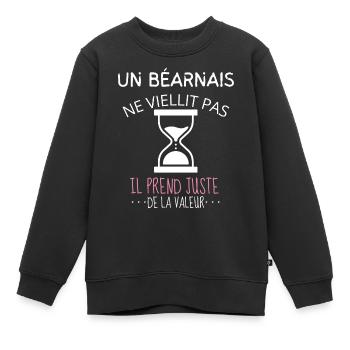 Cadeau humour : un béarnais ne vieillit pas il... - Sweat Premium enfant bio - noir - Devant - AI Model Kid Female (0cm)