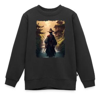 Cascade du temple japonais des samouraïs - Sweat Premium enfant bio - noir - Devant - AI Model Kid Female (0cm)