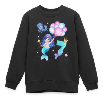 Chemise d’anniversaire Sirène - Fille 7 ans - Sweat Premium enfant bio - noir - Devant - AI Model Kid Female (0cm)