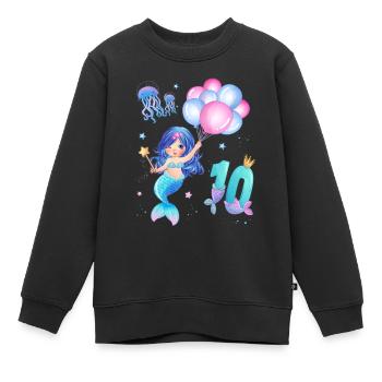 Chemise d’anniversaire Sirène - Fille 10 ans - Sweat Premium enfant bio - noir - Devant - AI Model Kid Female (0cm)