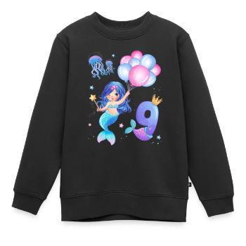 Chemise d’anniversaire Sirène - Fille 9 ans - Sweat Premium enfant bio - noir - Devant - AI Model Kid Female (0cm)