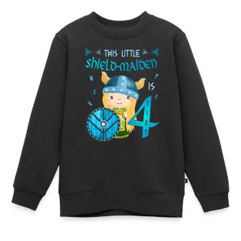 Schildmaid - Anniversaire 4 ans Nordic Vikings - Sweat Premium enfant bio - noir - Devant - AI Model Kid Female (0cm)