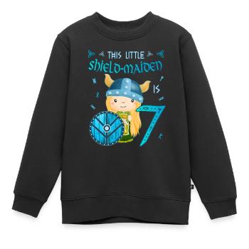 Schildmaid - Anniversaire 7 ans Nordic Vikings - Sweat Premium enfant bio - noir - Devant - AI Model Kid Female (0cm)