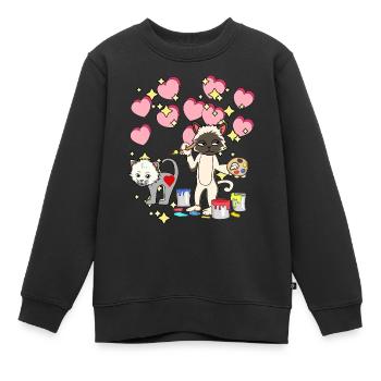 Für Kinder malen Katze Pinsel Kindergarten bunt - Kinder Premium Organic Sweatshirt - Schwarz - Vorne - AI Model Kid Female (0cm)