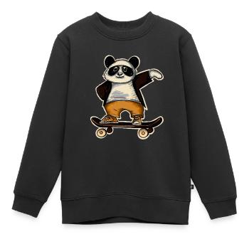 Panda Skate Skater Skateboard Skaten - Kinder Premium Organic Sweatshirt - Schwarz - Vorne - AI Model Kid Female (0cm)