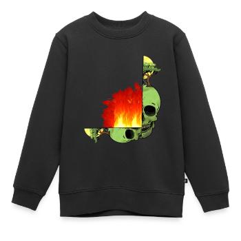 Totenkopf Klimawandel Feuer Flamme Inferno Erde - Kinder Premium Organic Sweatshirt - Schwarz - Vorne - AI Model Kid Female (0cm)