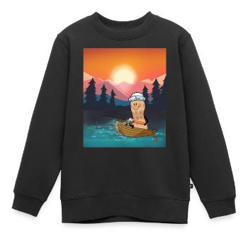 Cacahuète Loisir canne à pêche canne à pêche pêche - Sweat Premium enfant bio - noir - Devant - AI Model Kid Female (0cm)