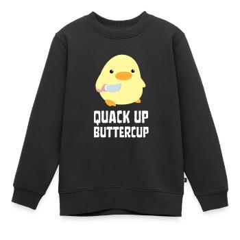 Quack Up Buttercup Duck with knife Ente mit Messer - Kids Premium Organic Sweatshirt - black - Front - AI Model Kid Female (0cm)