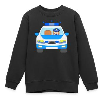 Voiture de police avec un policier en action - Sweat Premium enfant bio - noir - Devant - AI Model Kid Female (0cm)