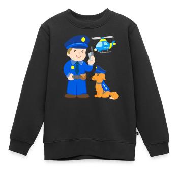 Polizist in blauer Uniform mit Polizeihund - Kinder Premium Organic Sweatshirt - Schwarz - Vorne - AI Model Kid Female (0cm)