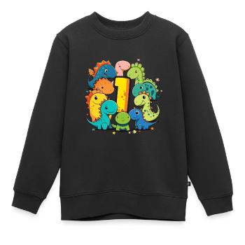 1st birthday with dinosaur birthday shirt - Kids Premium Organic Sweatshirt - black - Front - AI Model Kid Female (0cm)
