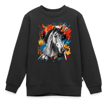 Cheval - Sweat Premium enfant bio - noir - Devant - AI Model Kid Female (0cm)