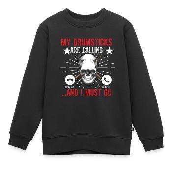 Mes baguettes appellent I Must Go - Funny Drumme - Sweat Premium enfant bio - noir - Devant - AI Model Kid Female (0cm)