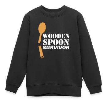 Homme Cuillère en bois Survivor idée italienne - Sweat Premium enfant bio - noir - Devant - AI Model Kid Female (0cm)