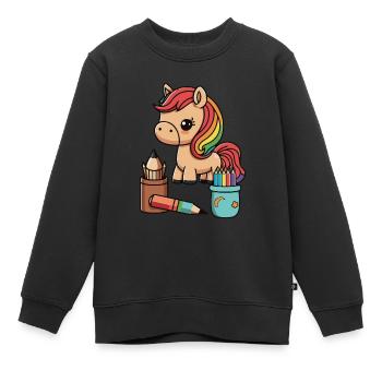 Süßes Pferd Comic-Stil für Kita- und Schulkinder - Kinder Premium Organic Sweatshirt - Schwarz - Vorne - AI Model Kid Female (0cm)
