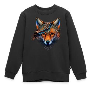Fuchs Polygon Tiermotiv Gesicht Zoo Tier Geschenk - Kinder Premium Organic Sweatshirt - Schwarz - Vorne - AI Model Kid Female (0cm)