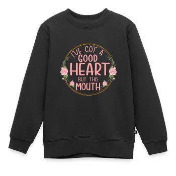 J’ai un bon cœur mais cette bouche - Sweat Premium enfant bio - noir - Devant - AI Model Kid Female (0cm)