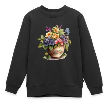 Vintage Blumen Blumentopf - Kinder Premium Organic Sweatshirt - Schwarz - Vorne - AI Model Kid Female (0cm)