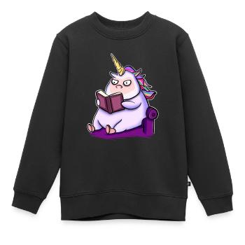 Einhorn Lesen Buch Bücher - Kinder Premium Organic Sweatshirt - Schwarz - Vorne - AI Model Kid Female (0cm)