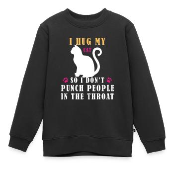 Ich umarme meine Katze, damit ich den Leuten nicht in den Hals schlage - Kinder Premium Organic Sweatshirt - Schwarz - Vorne - AI Model Kid Female (0cm)