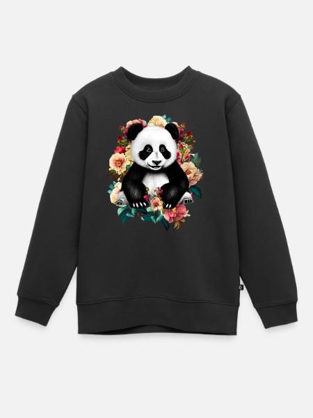 Panda Blumen - Kinder Premium Organic Sweatshirt - Schwarz