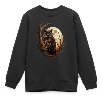 Owl Vollmond Eule im Wald Nachteule - Kinder Premium Organic Sweatshirt - Schwarz - Vorne - AI Model Kid Female (0cm)