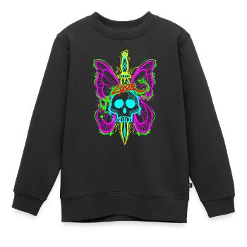 Totenkopf Schmetterling mit Dolch - Kinder Premium Organic Sweatshirt - Schwarz - Vorne - AI Model Kid Female (0cm)