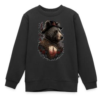 mysteriöser Bär Bear mit Hut Rose Feder - Kinder Premium Organic Sweatshirt - Schwarz - Vorne - AI Model Kid Female (0cm)