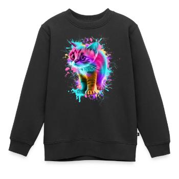 Katze Bunt - Kinder Premium Organic Sweatshirt - Schwarz - Vorne - AI Model Kid Female (0cm)