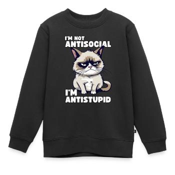 Grump Cat - I'm Not Antisocial - I'm Antistupid - Kids Premium Organic Sweatshirt - black - Front - AI Model Kid Female (0cm)