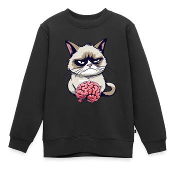 Lustige Cartoon Grump Cat Mit Gehirn - Sarkasmus - Kinder Premium Organic Sweatshirt - Schwarz - Vorne - AI Model Kid Female (0cm)
