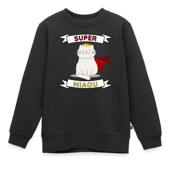 Super Miaou - Sweat Premium enfant bio - noir - Devant - AI Model Kid Female (0cm)