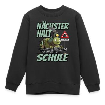 Nächster Halt Schule - Schulanfang Lok und Zug - Kinder Premium Organic Sweatshirt - Schwarz - Vorne - AI Model Kid Female (0cm)