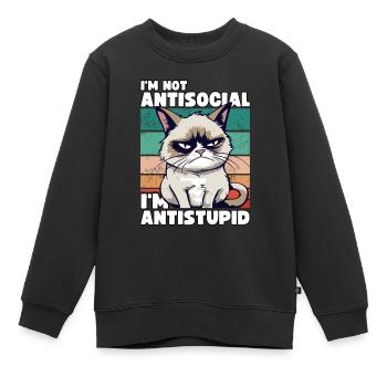 Grump Cat - Je ne suis pas antisocial - Je suis antistupide - Sweat Premium enfant bio - noir - Devant - AI Model Kid Female (0cm)