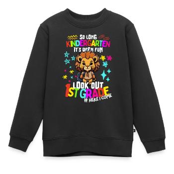 Löwe Tschüss Kindergarten: Einschulung 1. Klasse - Kinder Premium Organic Sweatshirt - Schwarz - Vorne - AI Model Kid Female (0cm)