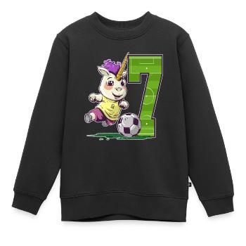 Fußball Einhorn - 7 Jahre Mädchen - 7. Geburtstag - Kinder Premium Organic Sweatshirt - Schwarz - Vorne - AI Model Kid Female (0cm)