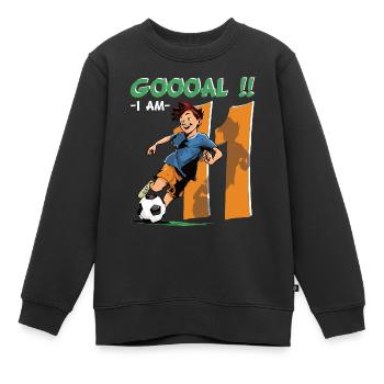 Football Anniversaire - 11 ans garçon - 11. - Sweat Premium enfant bio - noir - Devant - AI Model Kid Female (0cm)