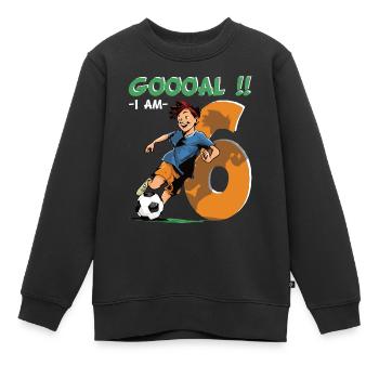 Anniversaire de football - 6 ans Garçon - 6. - Sweat Premium enfant bio - noir - Devant - AI Model Kid Female (0cm)