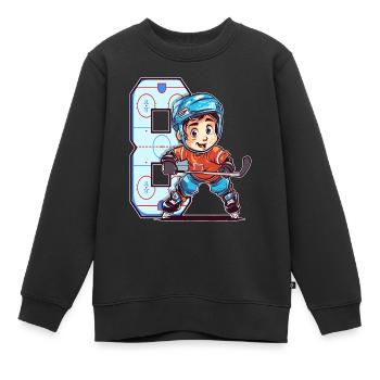 Anniversaire de hockey sur glace - garçon de 8 ans - 8. - Sweat Premium enfant bio - noir - Devant - AI Model Kid Female (0cm)