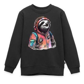 Space Sloth Vintage Drawing - Kids Premium Organic Sweatshirt - black - Front - AI Model Kid Female (0cm)